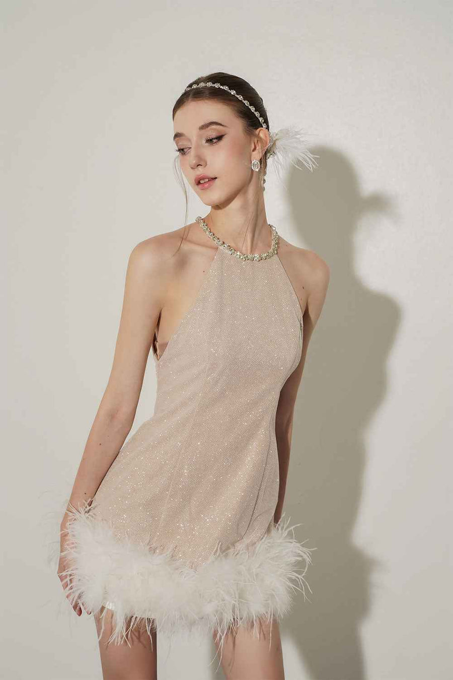 Oralie Trapezoid Halter Neck Mesh Mini Dress