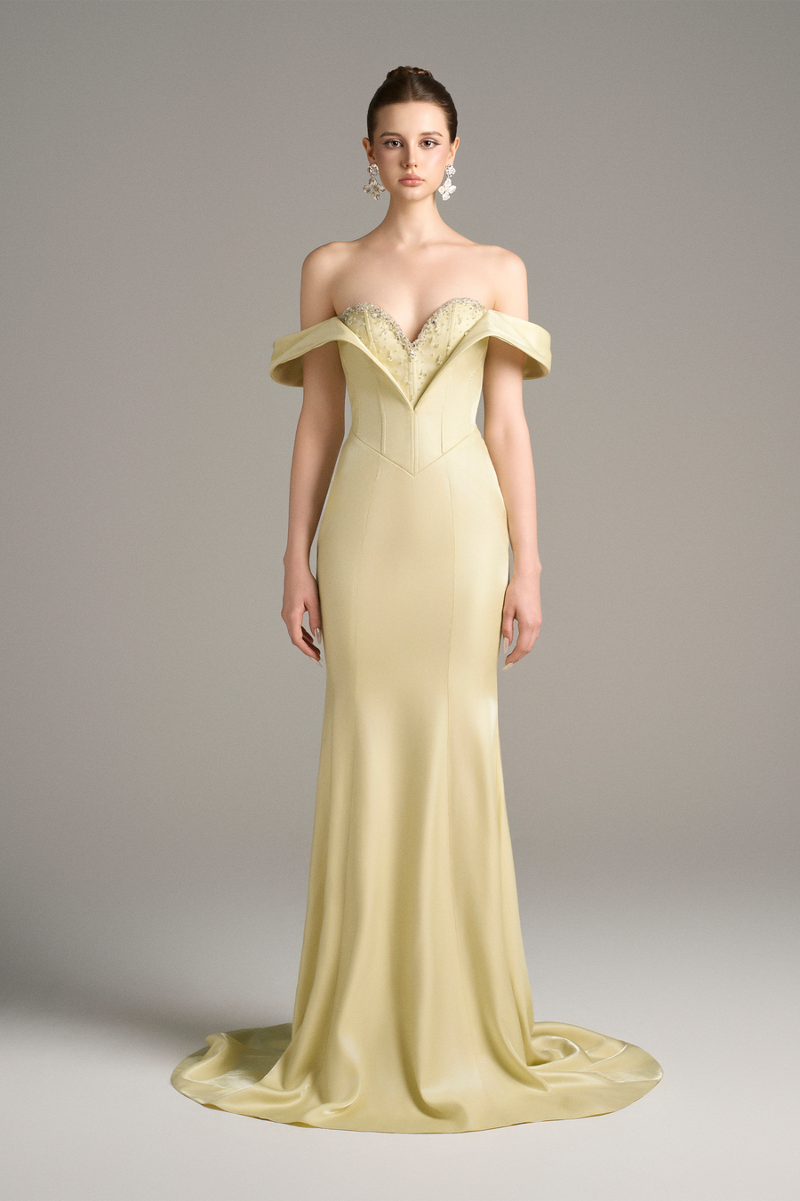 Calanthe Embellished Crystal Moiré Silk Mermaid Gown 1