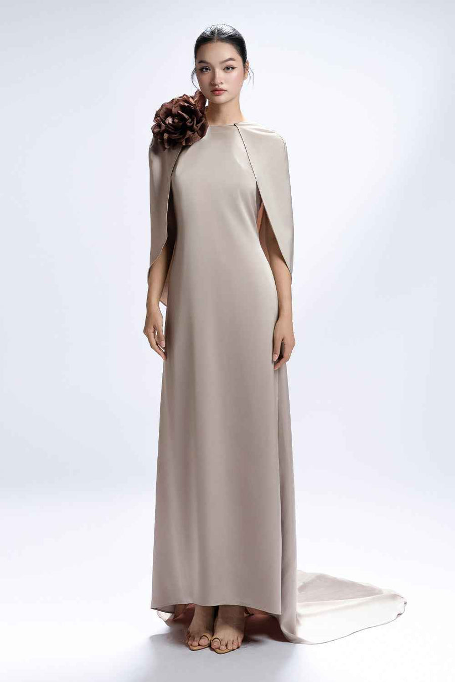 Callista Cape Sleeve Applique Maxi Dress