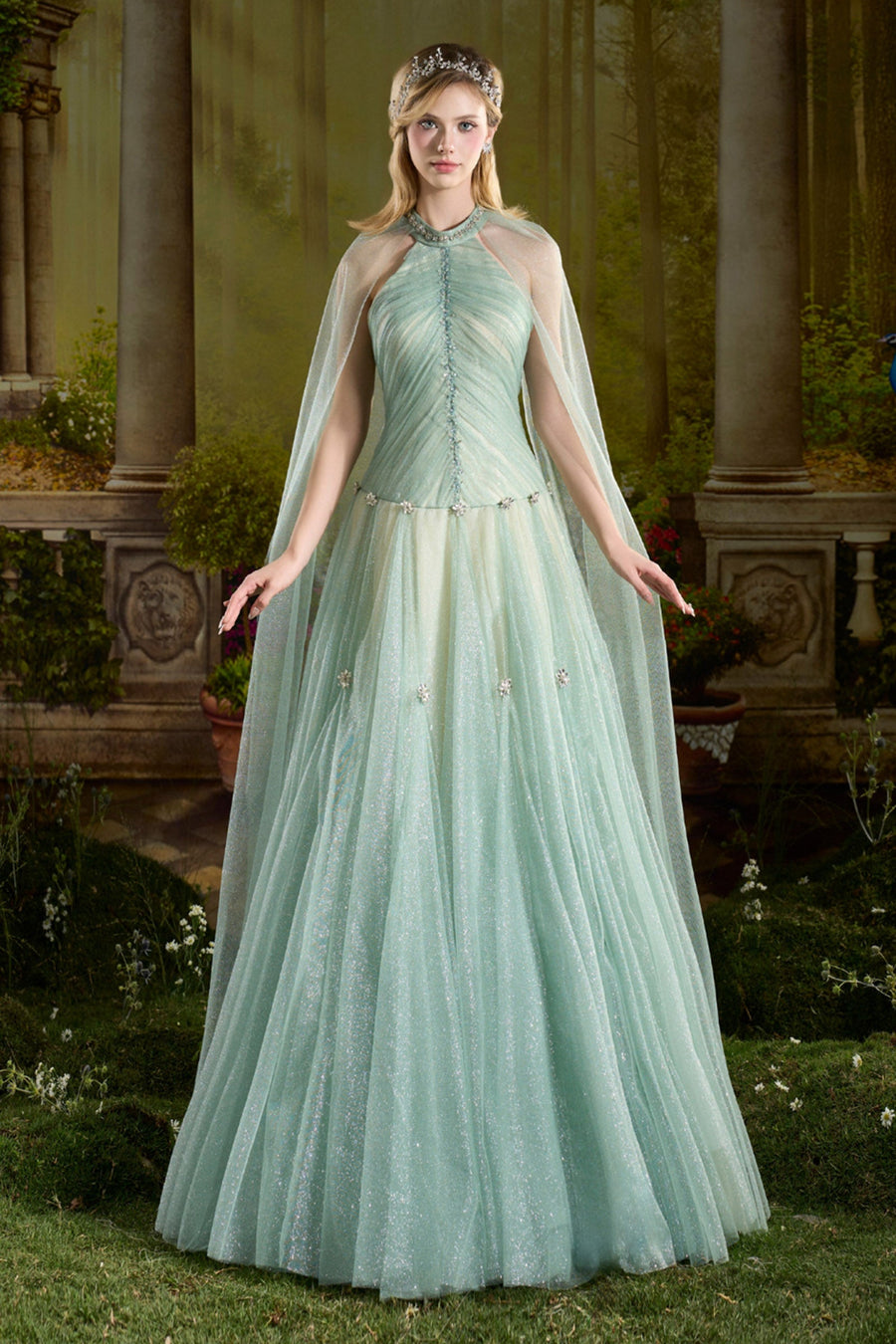 Callista Cape Sleeve Bead Maxi Dress 1