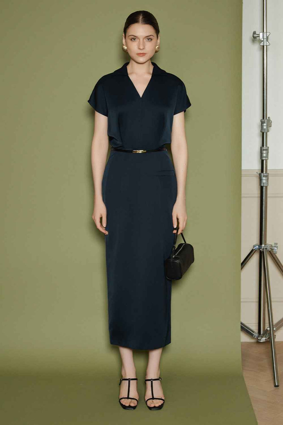 Camila V-Neck Satin Midi Dress