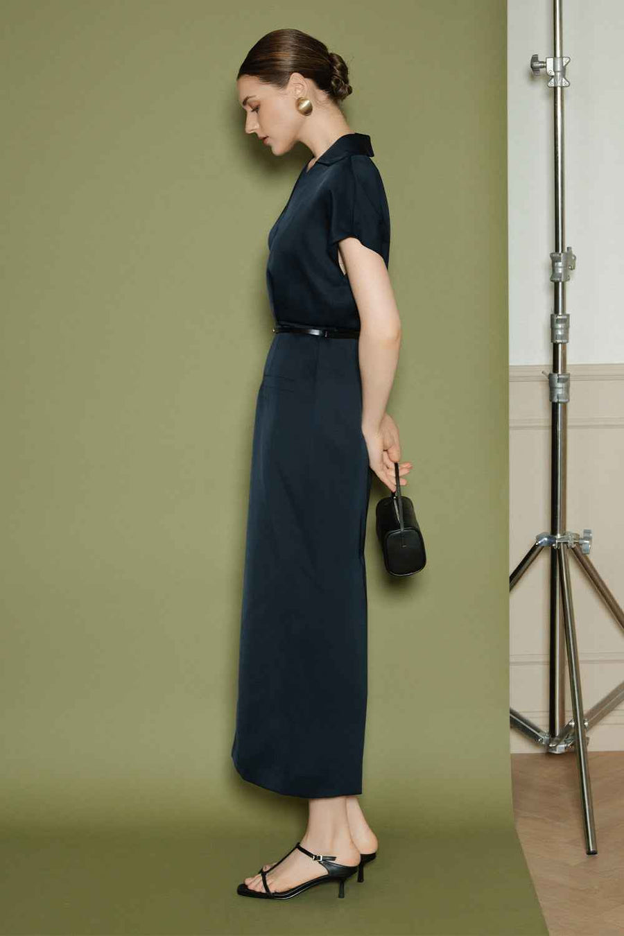 Camila V-Neck Satin Midi Dress