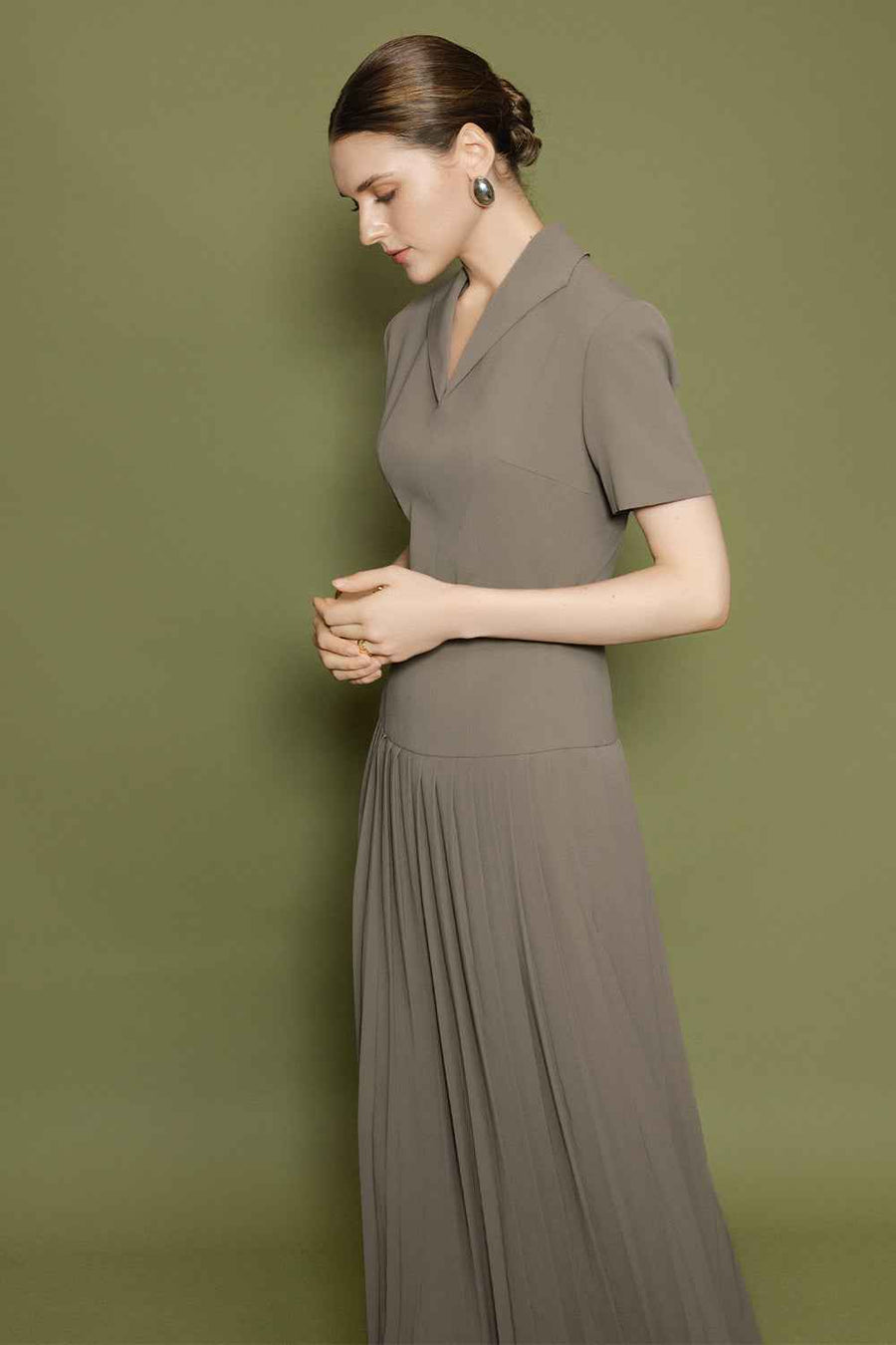 Celeste Collared Pleated Maxi Dress