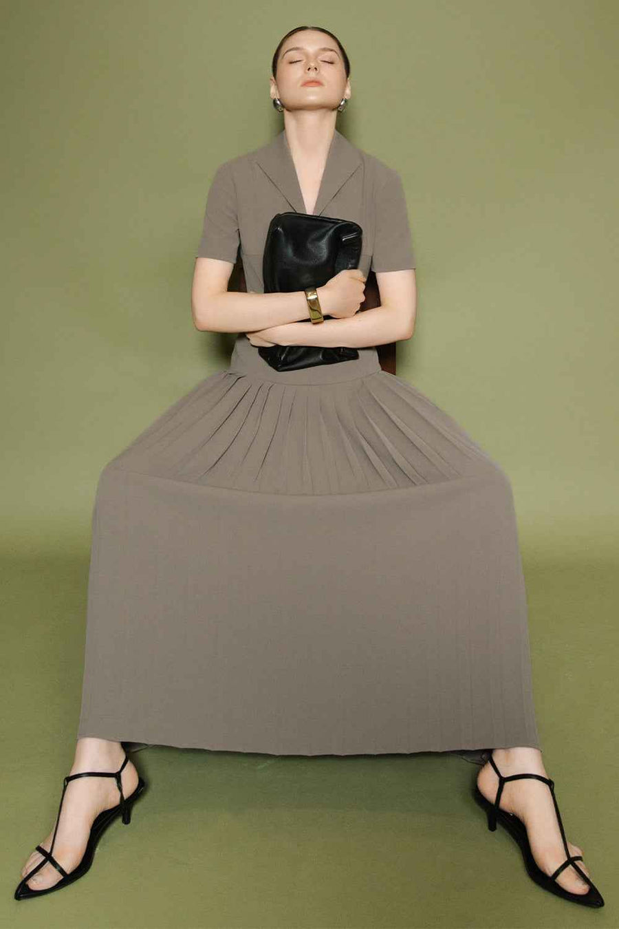 Celeste Collared Pleated Maxi Dress