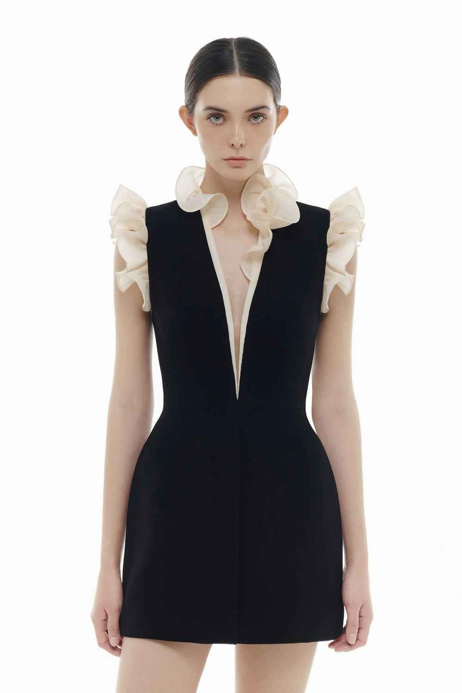 Celeste V-Neck Gathering Mini Dress