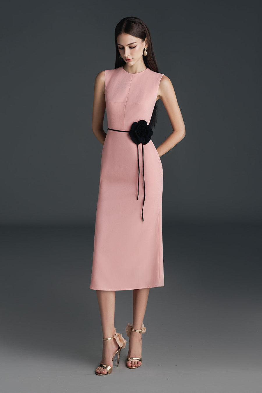 Cheris Trumpet Crossover Neck Polyester Calf Length Dress Midi Dress NHAT VY