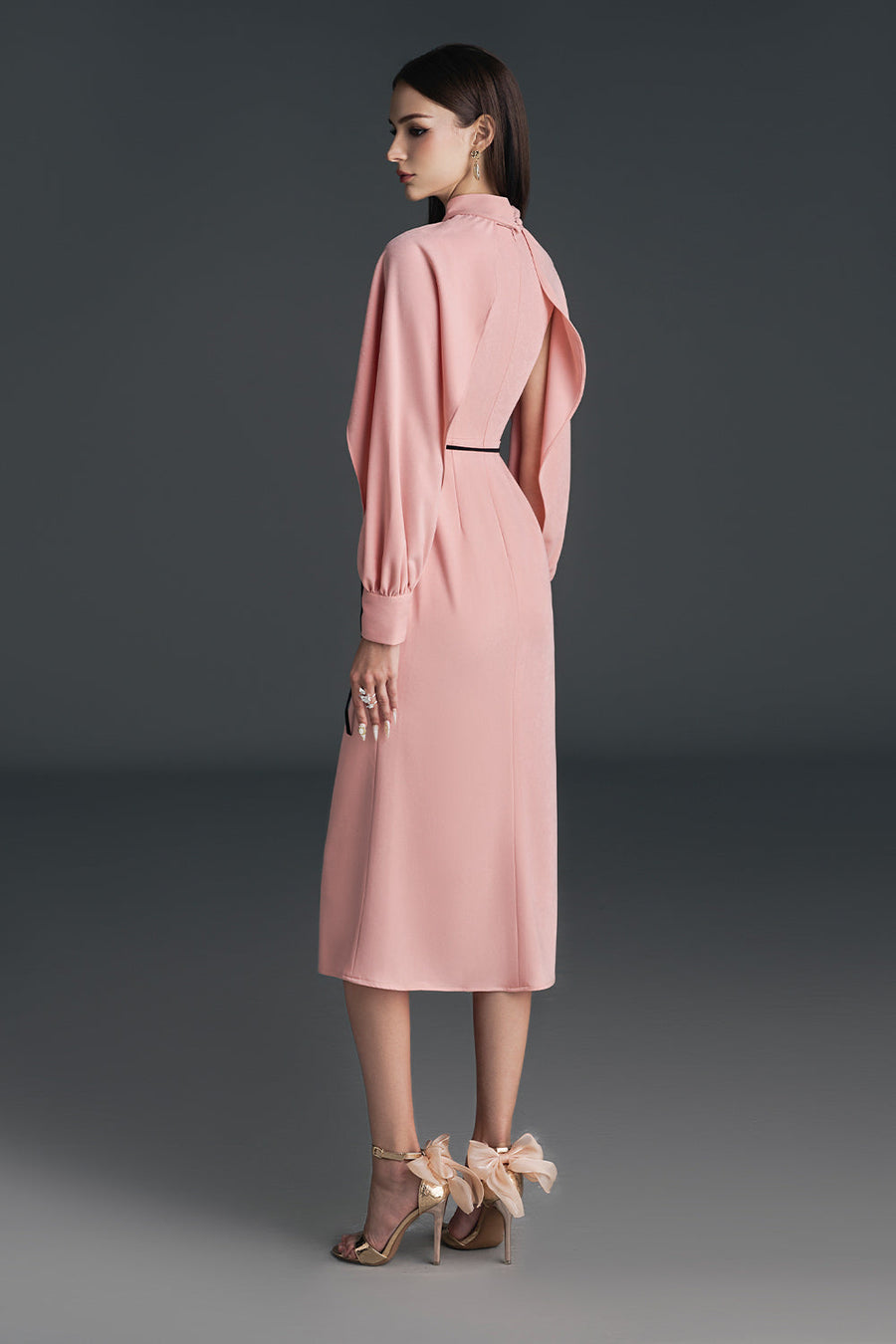 Cheris Trumpet Crossover Neck Polyester Calf Length Dress Midi Dress NHAT VY