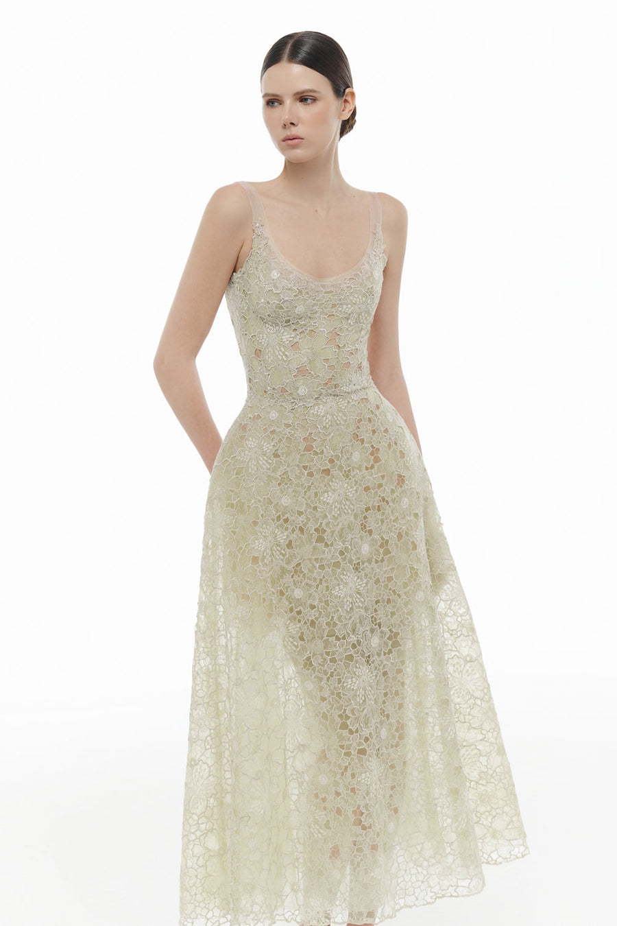 Coralie Scoop Applique Midi Dress 14