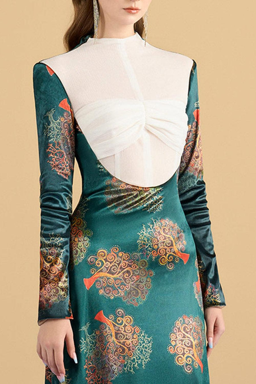 Legacy Sheath Mock Neck Brocade Floor Length Dress Maxi Dress Cordia