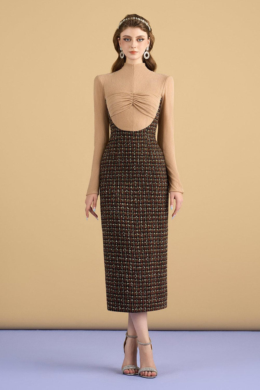 Sariah Sheath Long Sleeved Tweed Midi Dress Midi Dress Cordia