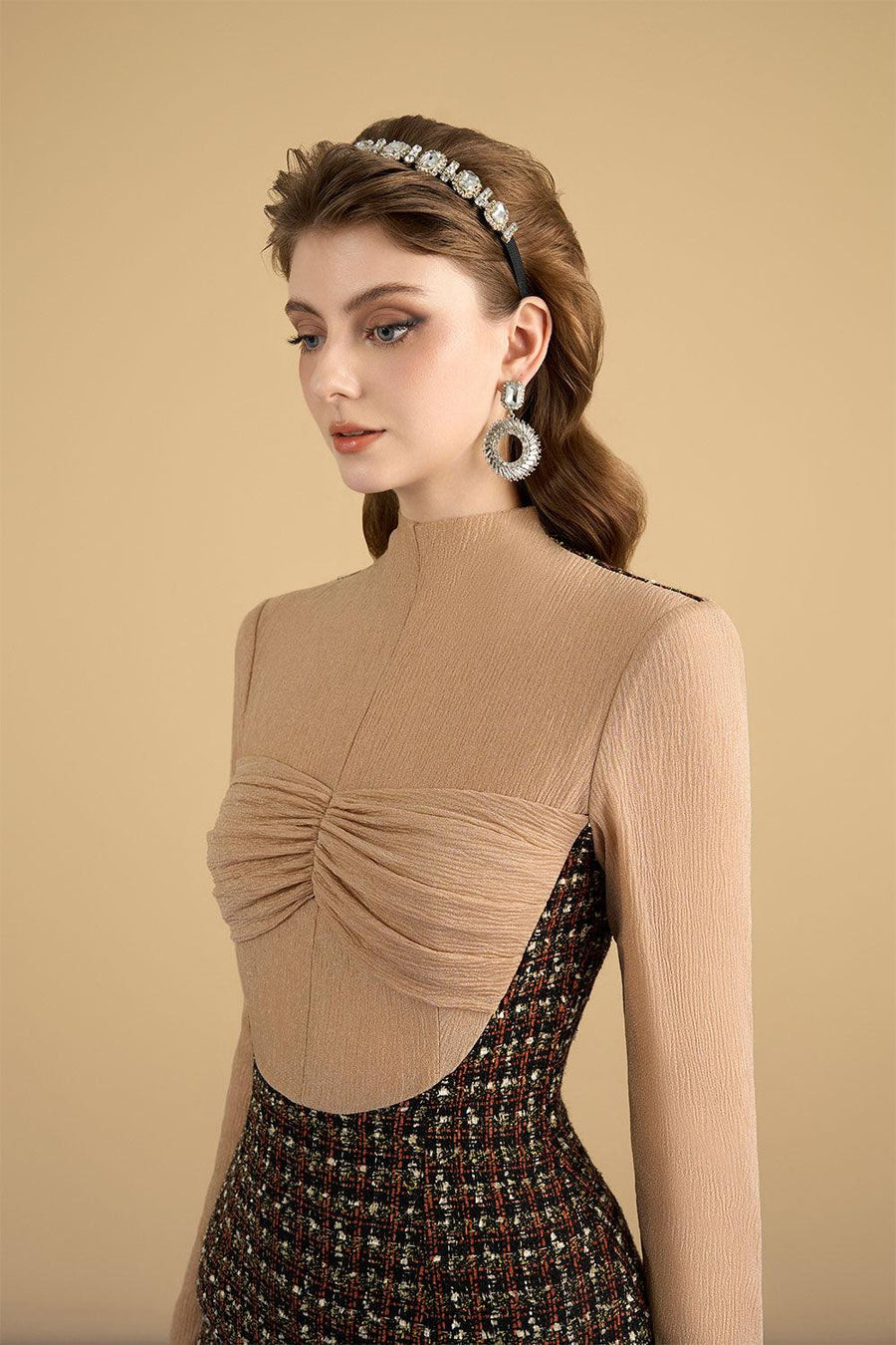 Sariah Sheath Long Sleeved Tweed Midi Dress Midi Dress Cordia