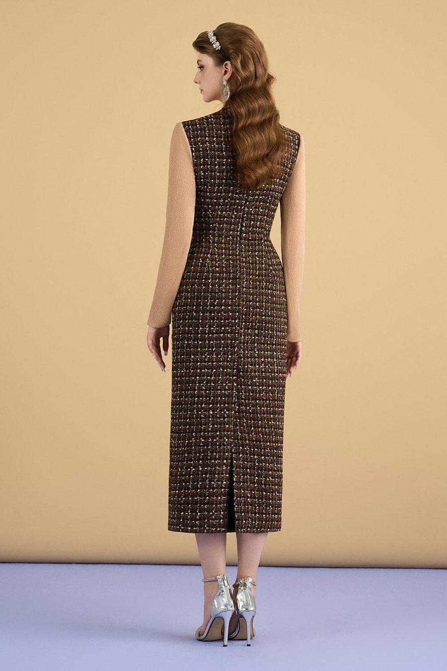 Sariah Sheath Long Sleeved Tweed Midi Dress Midi Dress Cordia