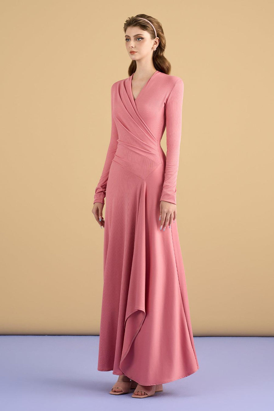 Cali Crossover Asymmetric Spandex Maxi Dress Peony Pink Maxi Dress Cordia