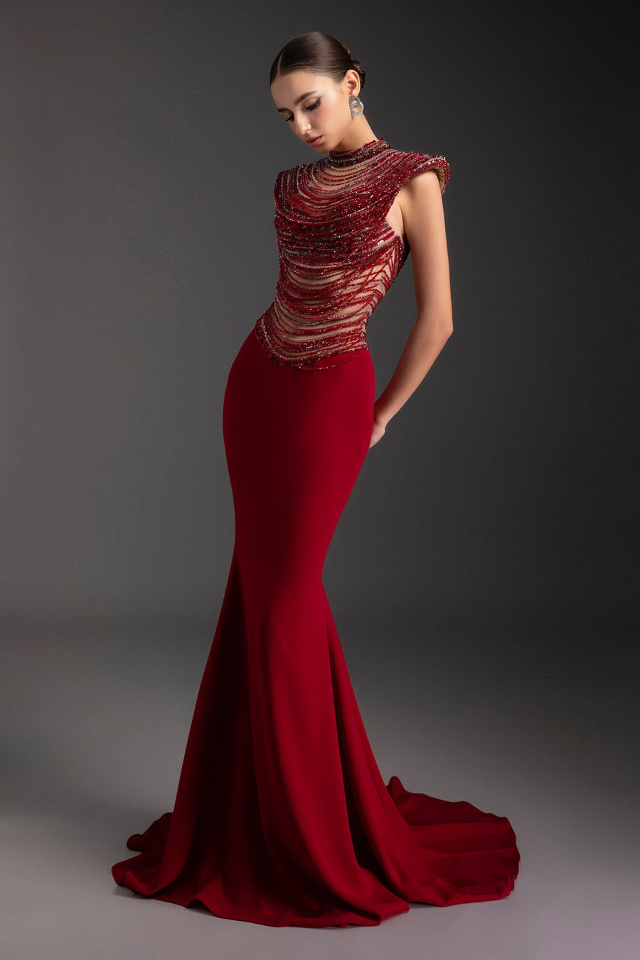 Crimson Mermaid Rhinestone Maxi Dress 4