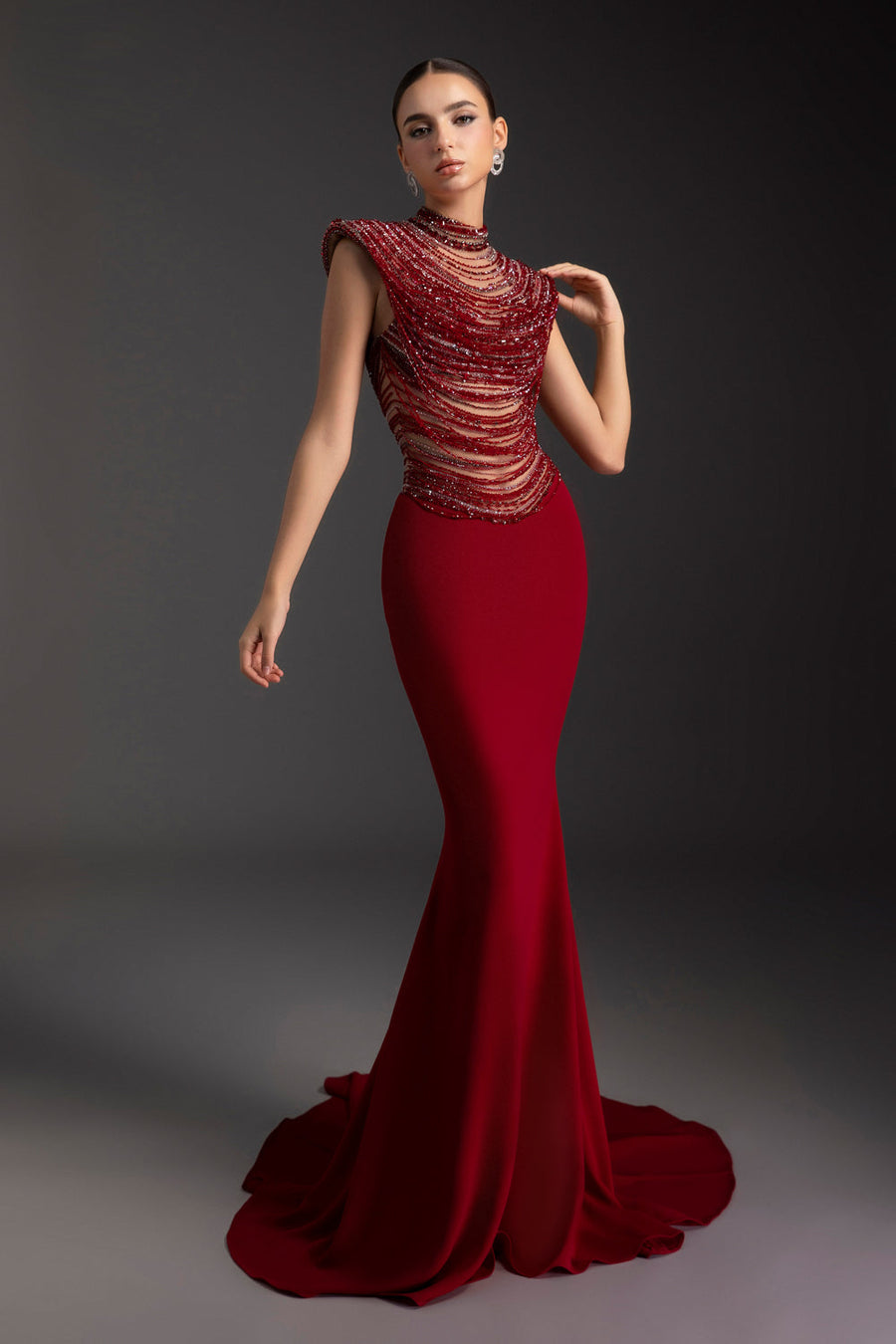 Crimson Mermaid Rhinestone Maxi Dress 5