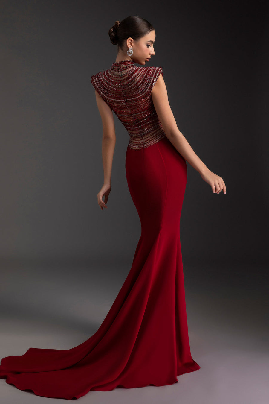 Crimson Mermaid Rhinestone Maxi Dress 3