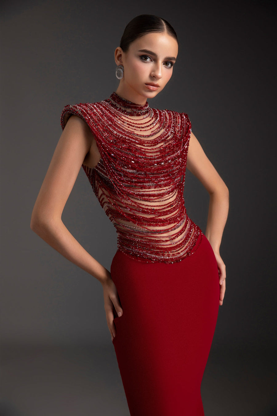Crimson Mermaid Rhinestone Maxi Dress 2