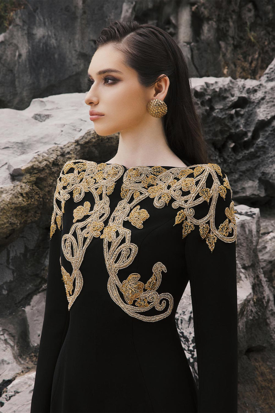 Sariah A-line Embroidered Crepe Floor Length Dress 2