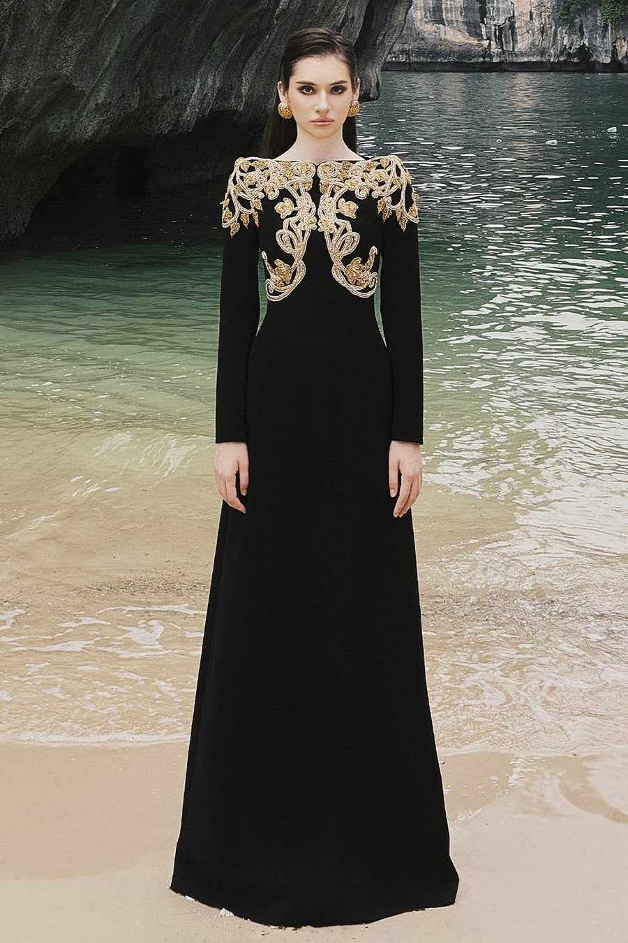 Sariah A-line Embroidered Crepe Floor Length Dress 1