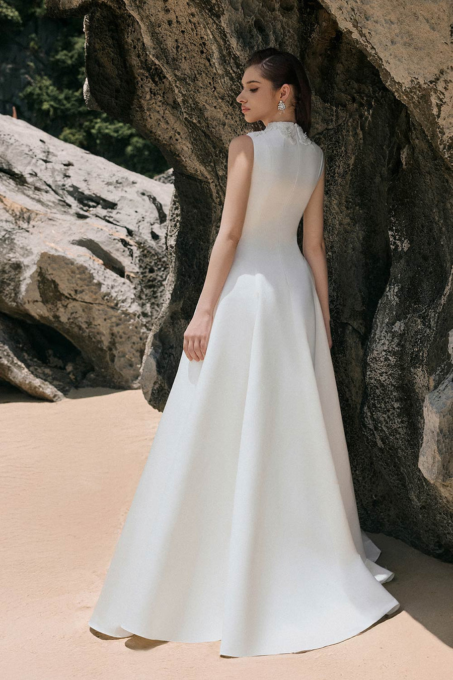 Mabel A-line Wavy Satin Floor Length Dress 7