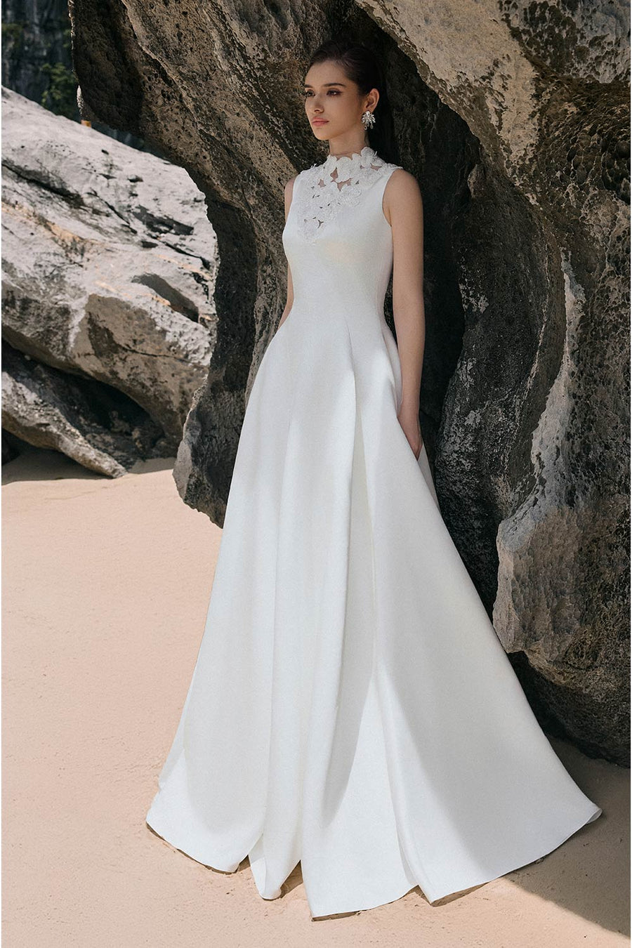 Mabel A-line Wavy Satin Floor Length Dress 8