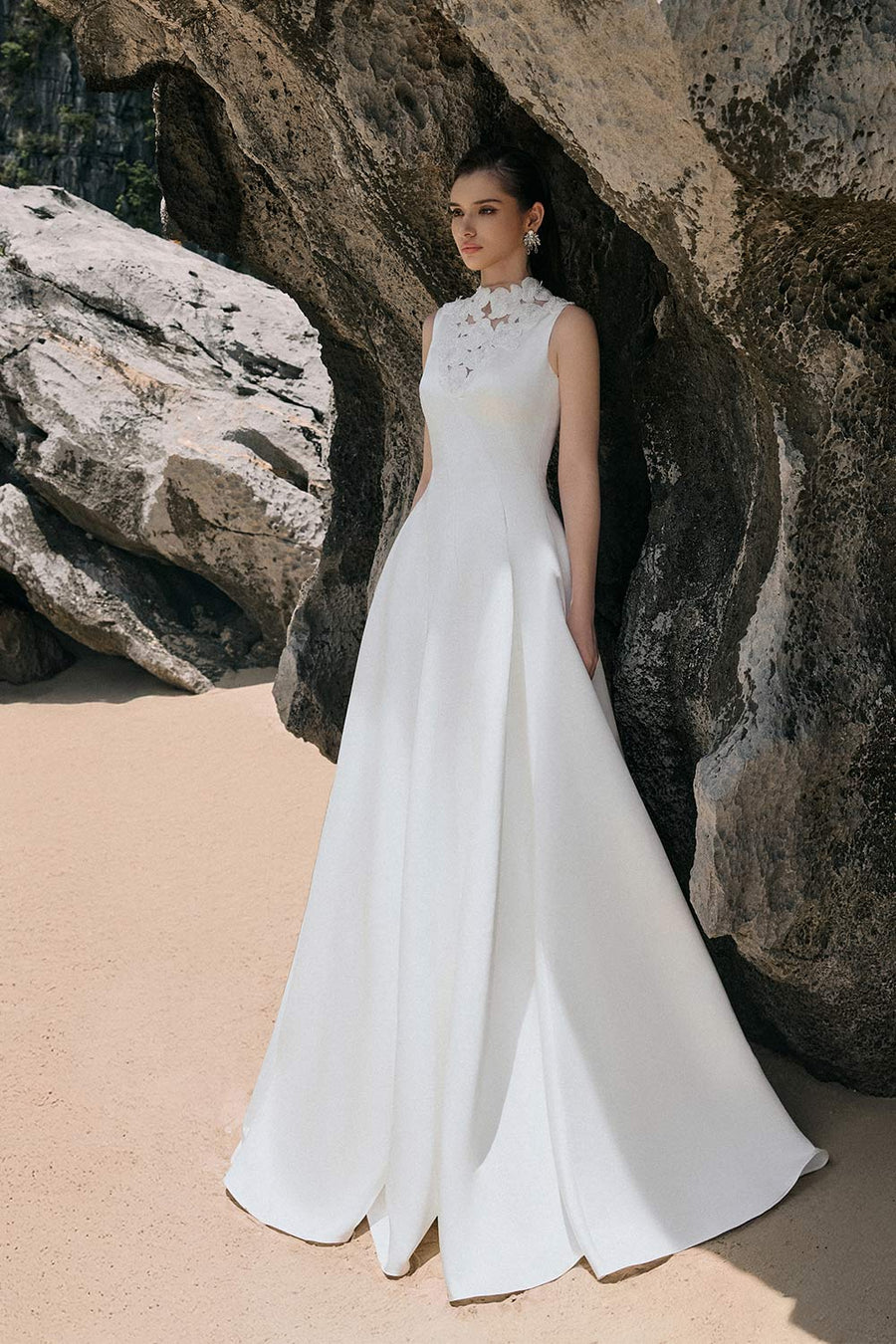 Mabel A-line Wavy Satin Floor Length Dress 9