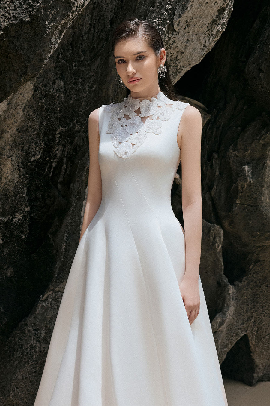Mabel A-line Wavy Satin Floor Length Dress 3