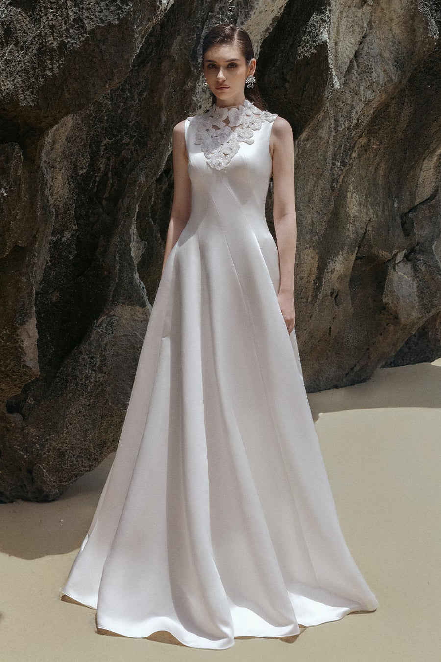 Mabel A-line Wavy Satin Floor Length Dress 6