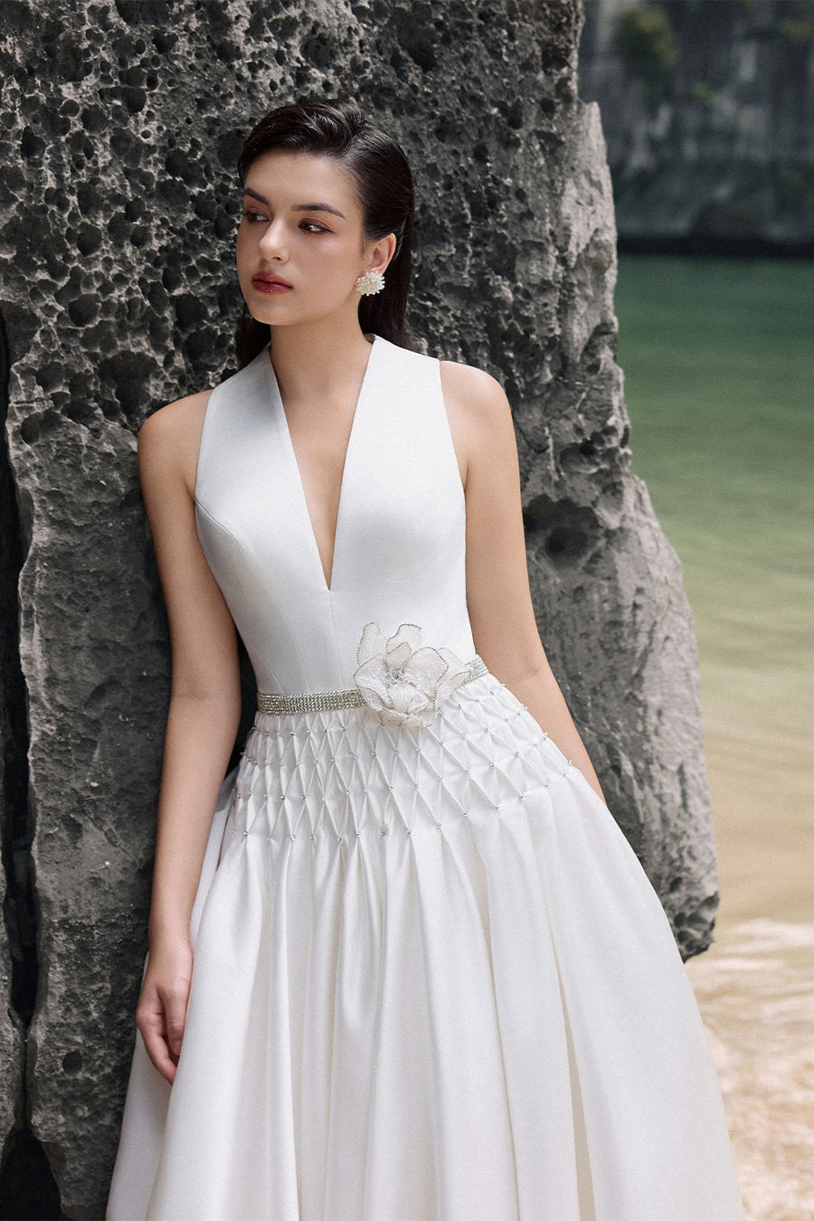 Adelynn Drop Waist Flared Taffeta Floor Length Dress 4