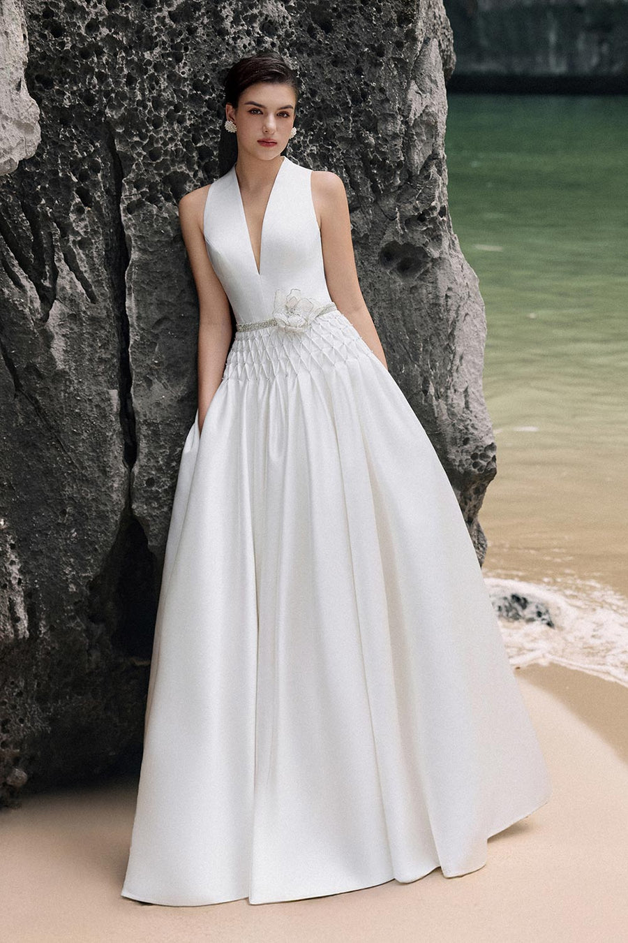 Adelynn Drop Waist Flared Taffeta Floor Length Dress 9