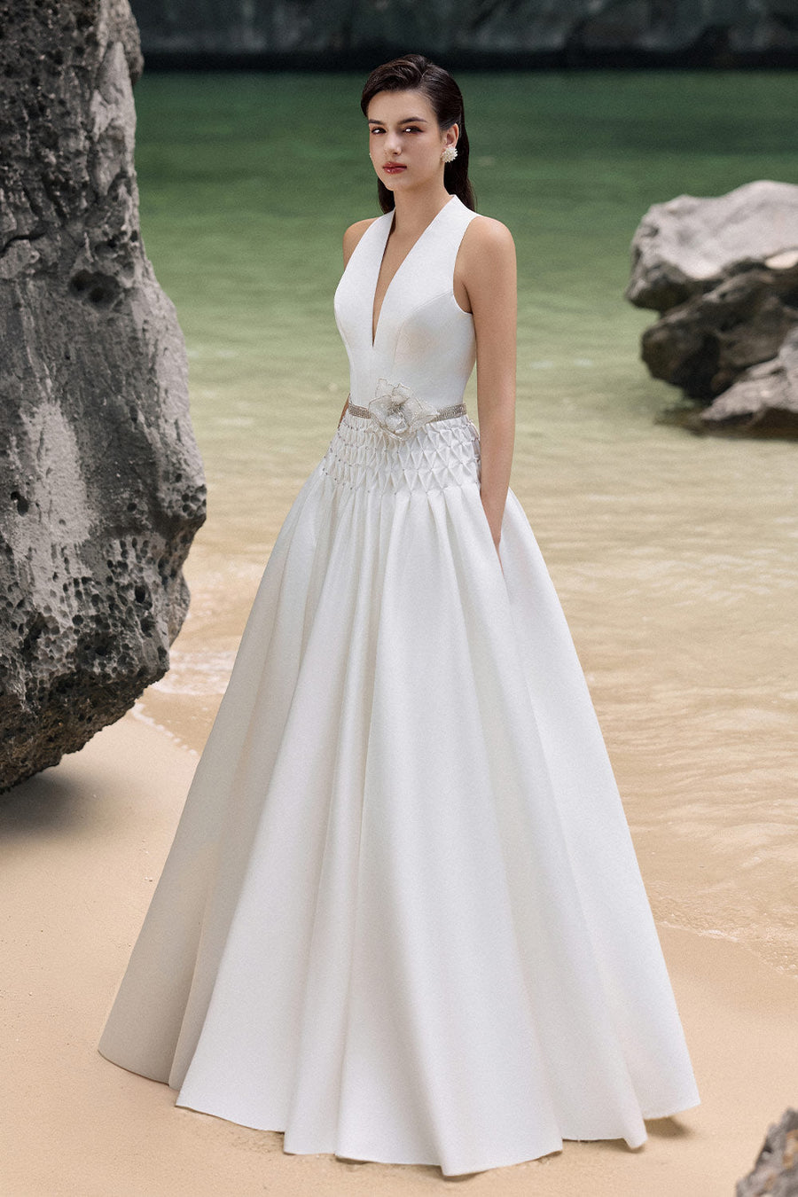 Adelynn Drop Waist Flared Taffeta Floor Length Dress 8