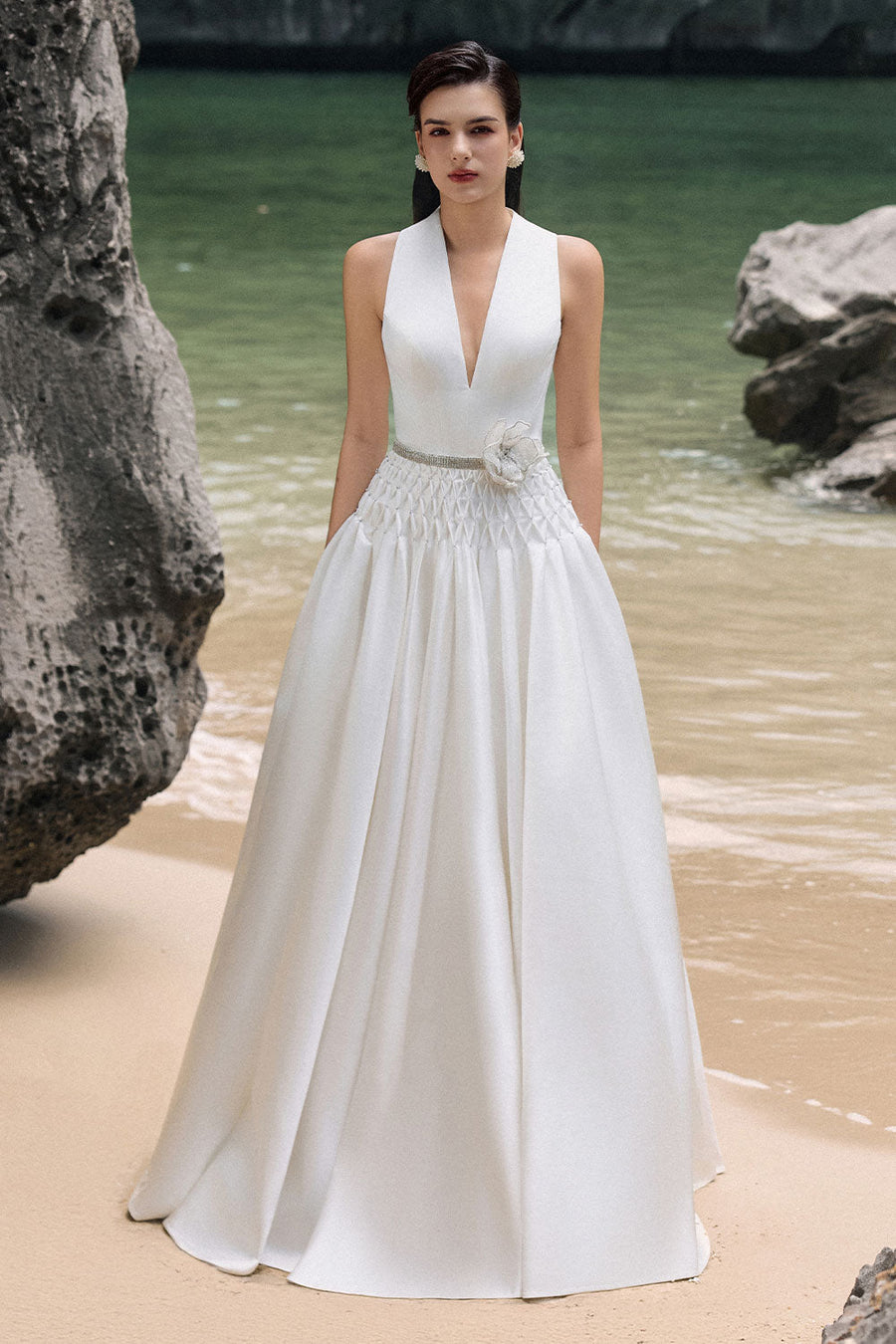 Adelynn Drop Waist Flared Taffeta Floor Length Dress 1