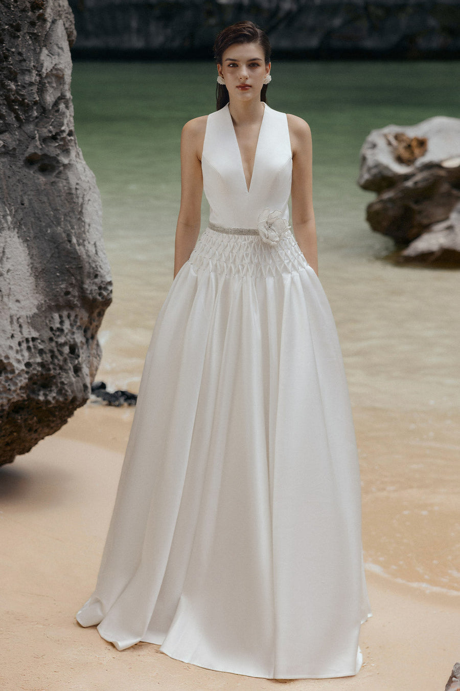 Adelynn Drop Waist Flared Taffeta Floor Length Dress 5