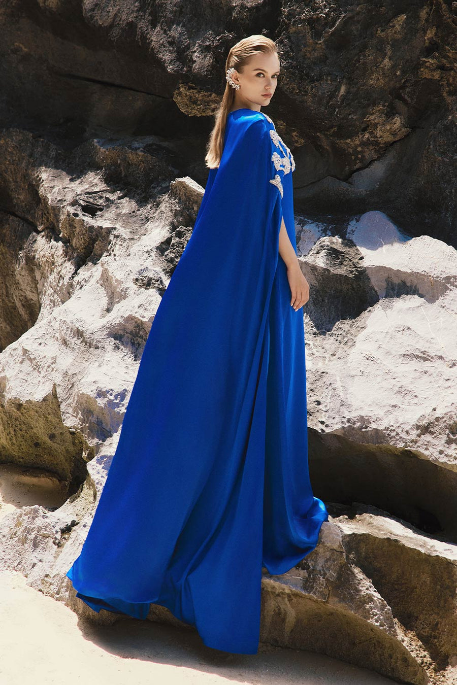 Penny Tent Cape Shoulder Silk Floor Length Dress 5