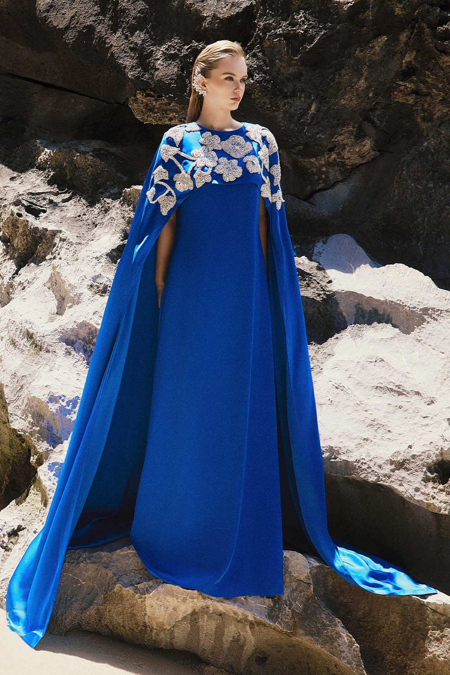 Penny Tent Cape Shoulder Silk Floor Length Dress 4
