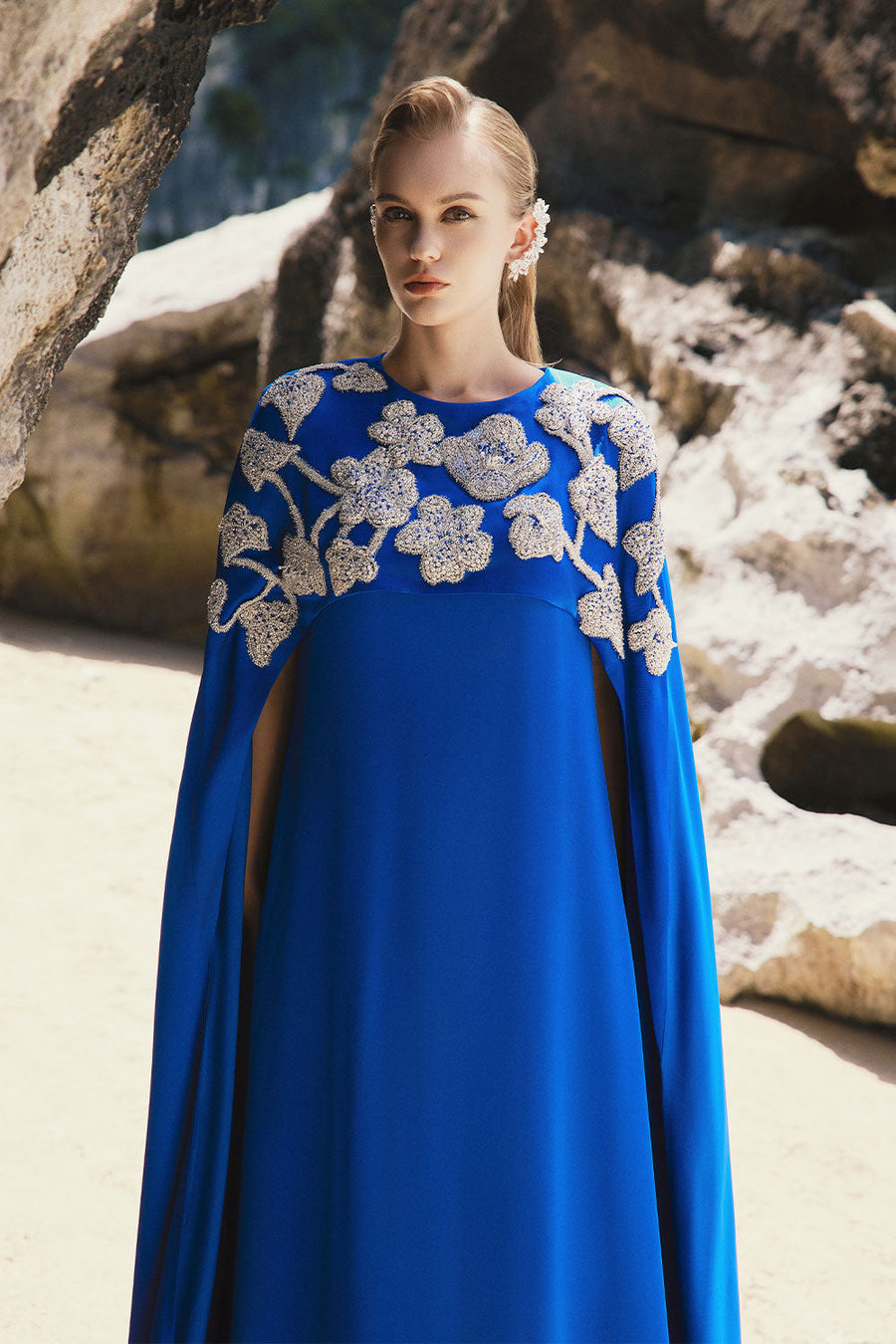 Penny Tent Cape Shoulder Silk Floor Length Dress 2