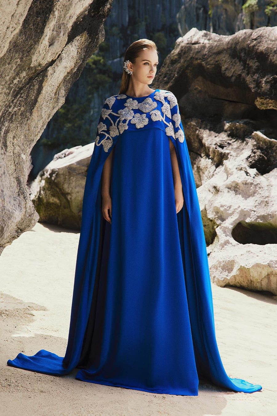 Penny Tent Cape Shoulder Silk Floor Length Dress 3