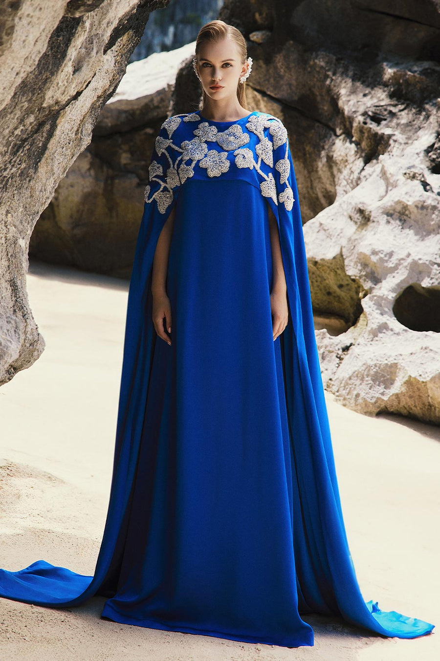 Penny Tent Cape Shoulder Silk Floor Length Dress 1