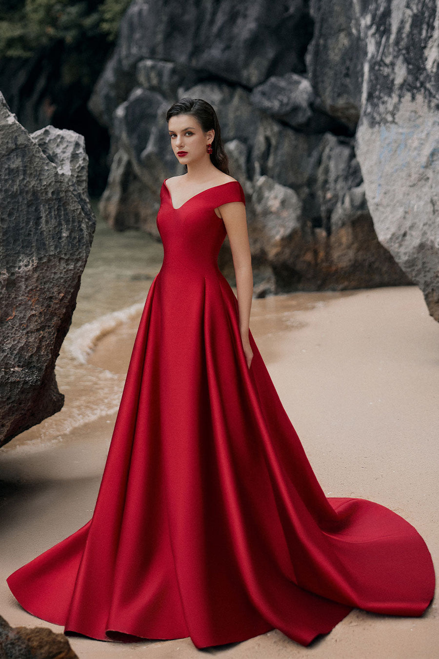 Emma Ball Gown Off-Shoulder Taffeta Extra Long Length Dress 4