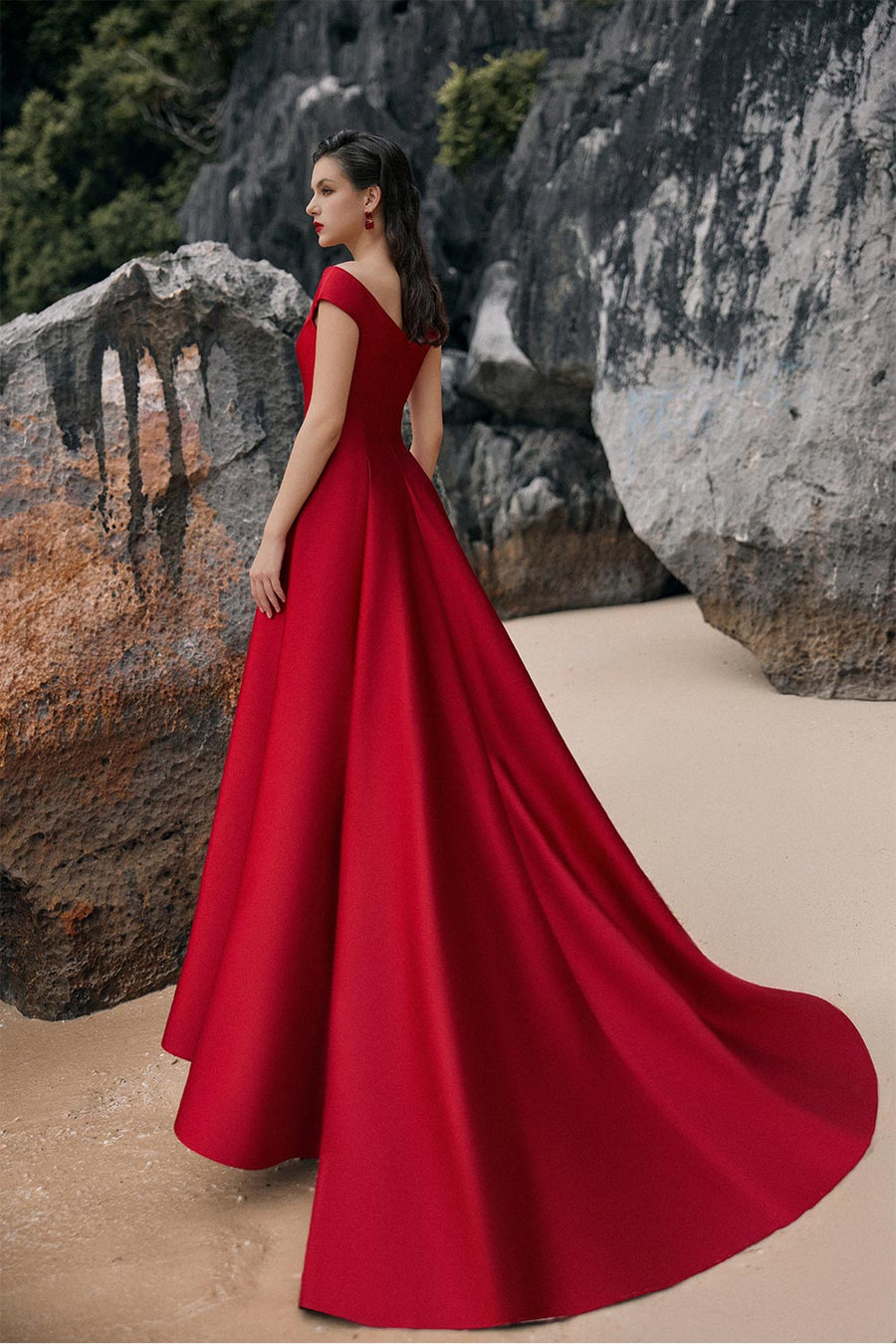 Emma Ball Gown Off-Shoulder Taffeta Extra Long Length Dress 5