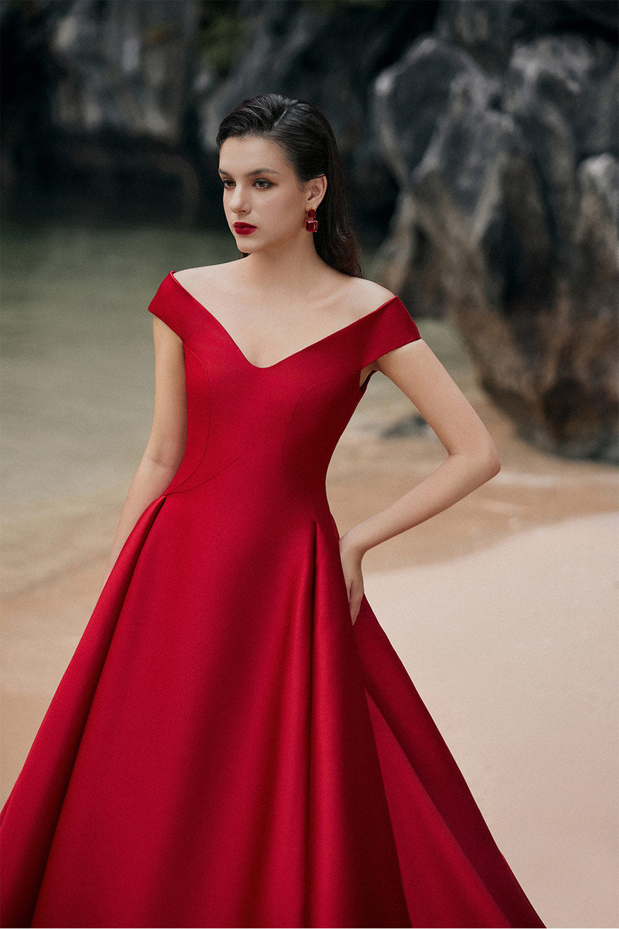 Emma Ball Gown Off-Shoulder Taffeta Extra Long Length Dress 3