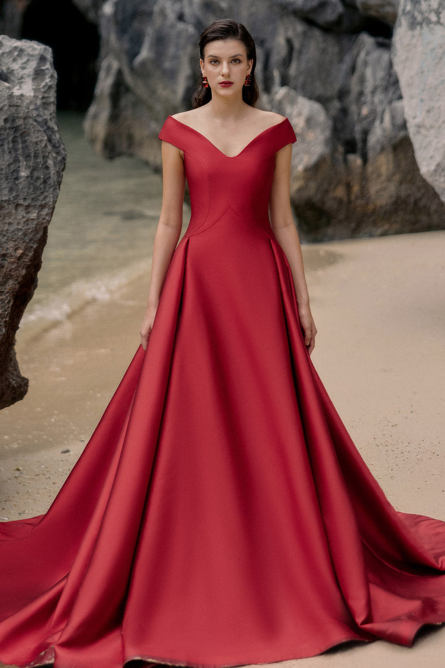Emma Ball Gown Off-Shoulder Taffeta Extra Long Length Dress 1