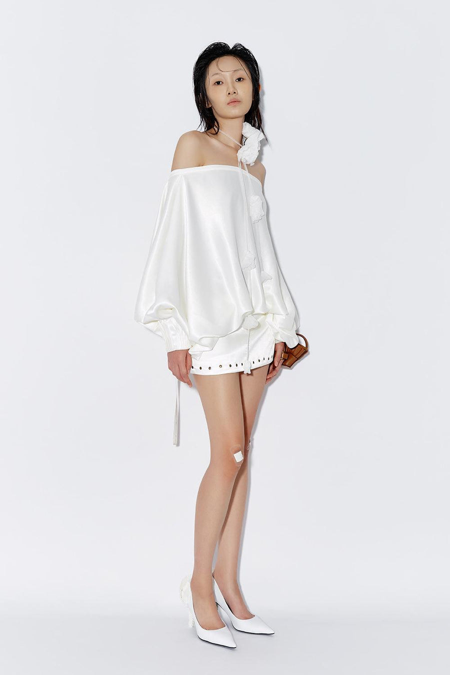 Marbles Blouson Off-Shoulder Silk Mini Dress Mini Dress DAS LA VIE