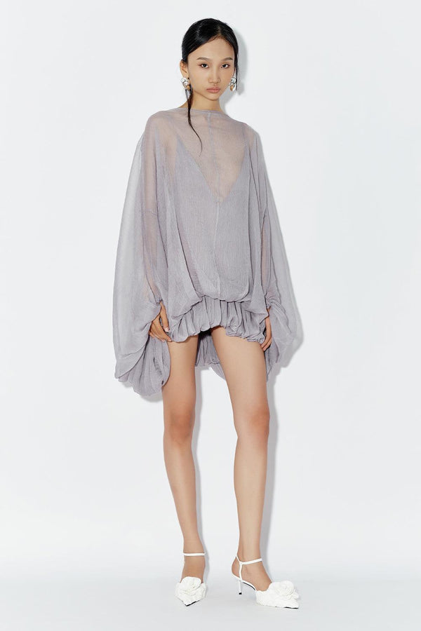 Carnation Drop Waist Batwing Sleeved Chiffon Mini Dress