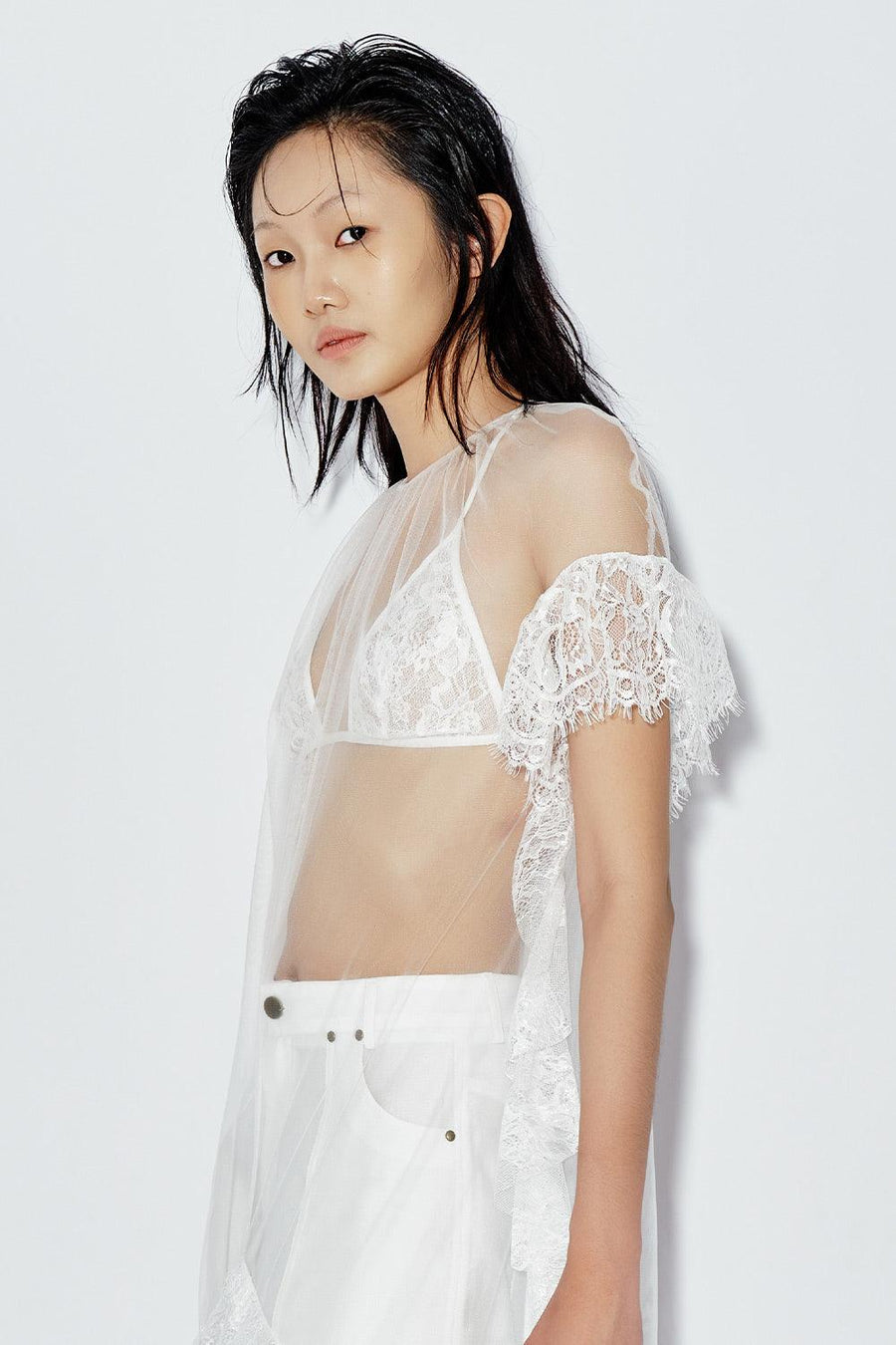 Cedar Cropped Tie String Lace Bralette White Bralette DAS LA VIE