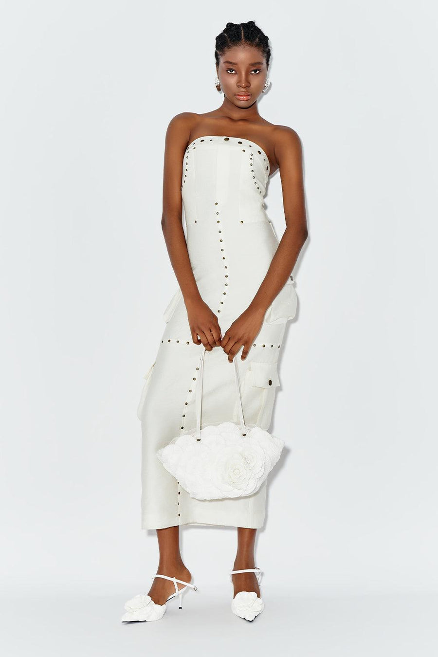 Delphis Strapless Cargo Pocket Chiffon Midi Dress Midi Dress DAS LA VIE