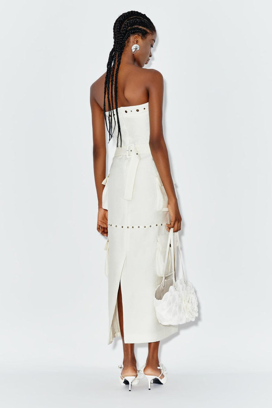 Delphis Strapless Cargo Pocket Chiffon Midi Dress Midi Dress DAS LA VIE