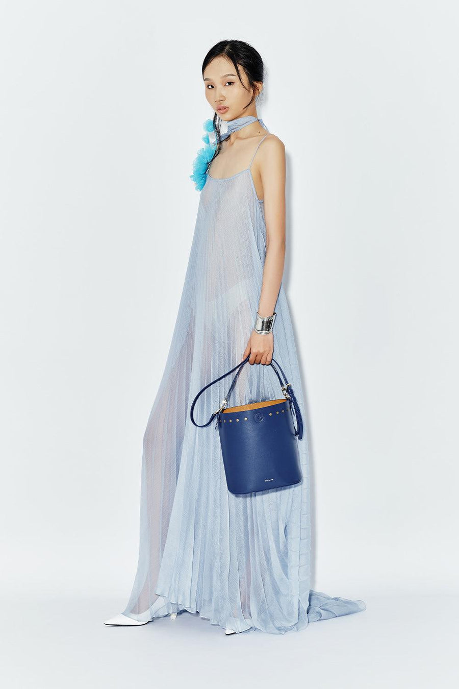 Pine Trapezoid Pleated Chiffon Maxi Dress Maxi Dress DAS LA VIE