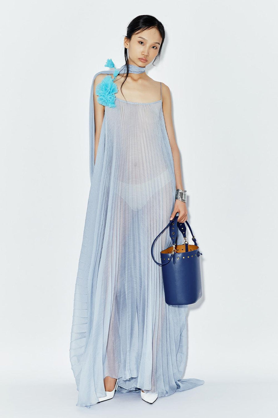 Pine Trapezoid Pleated Chiffon Maxi Dress Maxi Dress DAS LA VIE