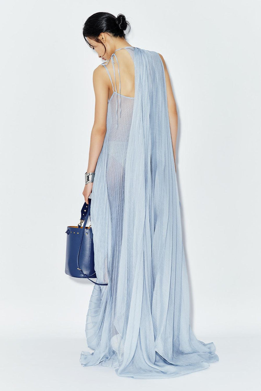 Pine Trapezoid Pleated Chiffon Maxi Dress Maxi Dress DAS LA VIE
